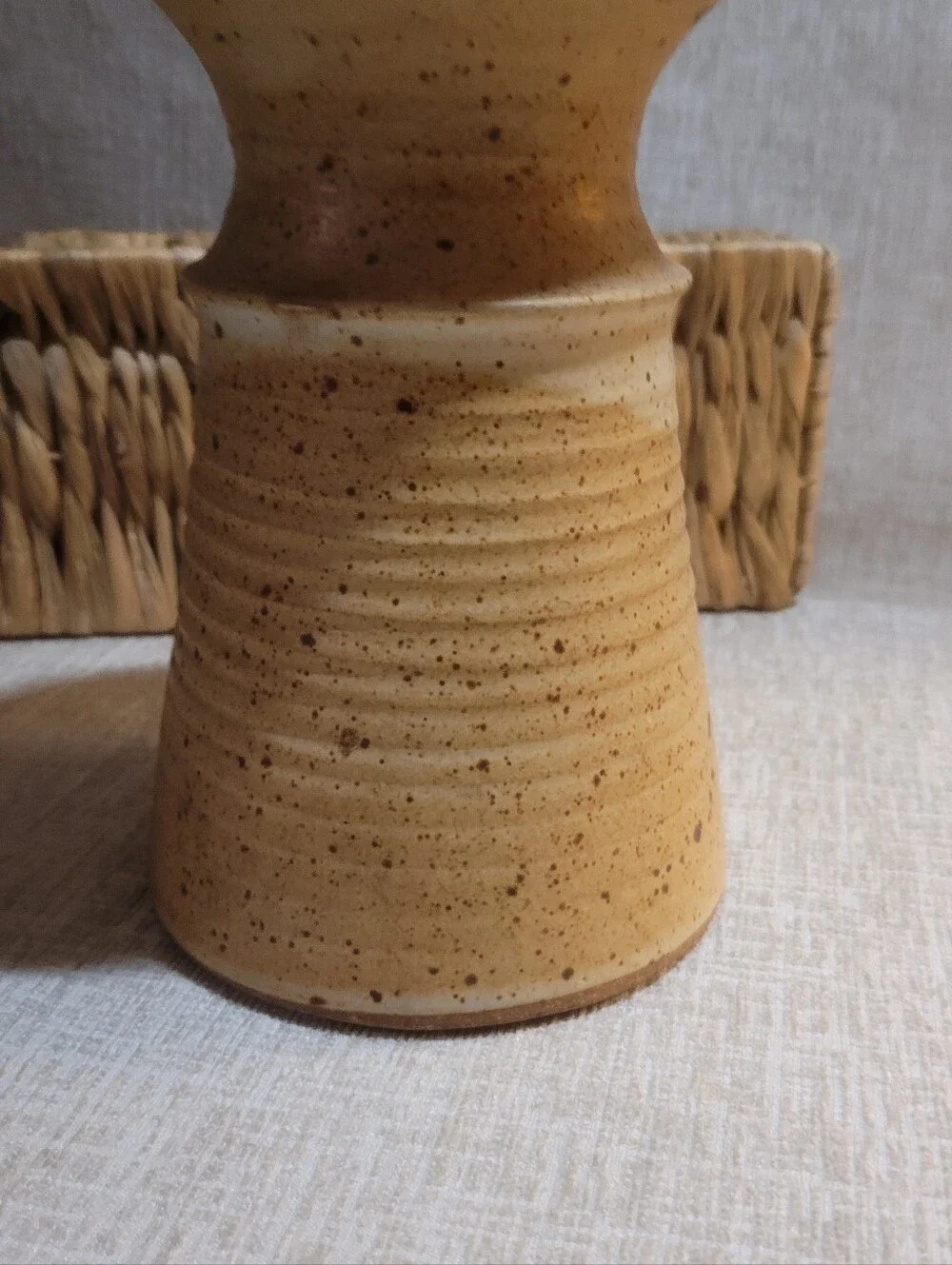 Handcrafted Ceramic Vase in Warm Tan. Vintage Mid Century Pottery